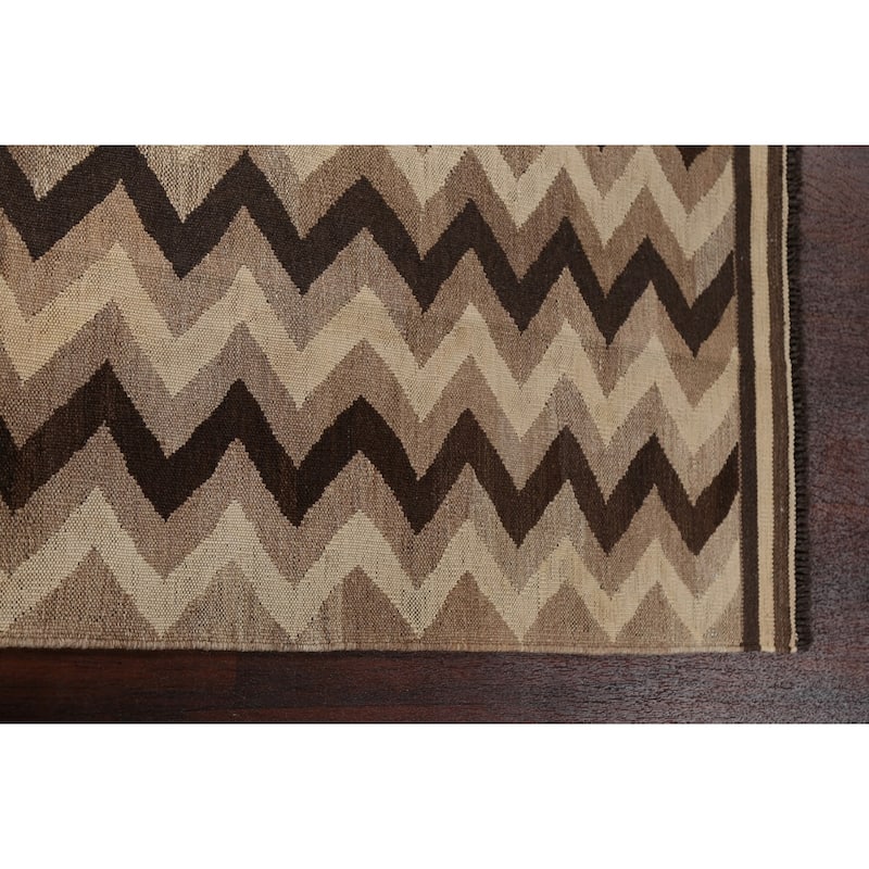 Natural Dye Chevron Kilim Contemporary Area Rug Flat-weave Wool Carpet - 5'1" x 6'8"