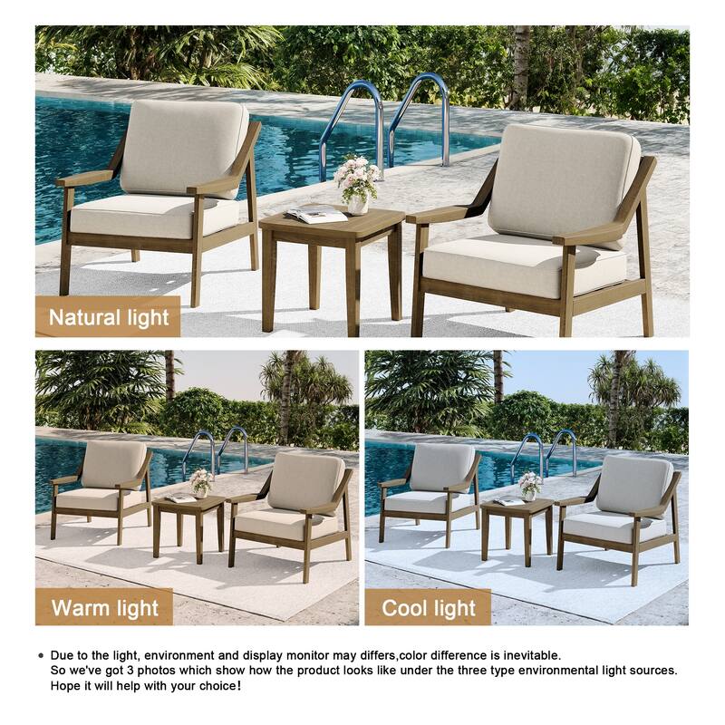 3-piece Teak Modern Cushioned Club Chairs Set Patio Bistro Set