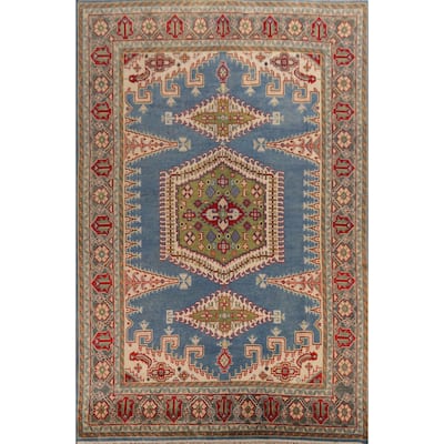 Blue Geometric Viss Indian Area Rug Hand-Knotted Wool Carpet - 8'9" x 11'10"