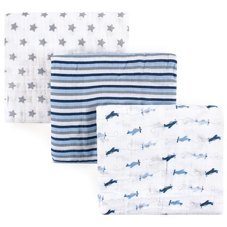 Luvable Friends Baby Boy Muslin Cotton Swaddle Blanket, Airplane, One Size - Airplane - One Size