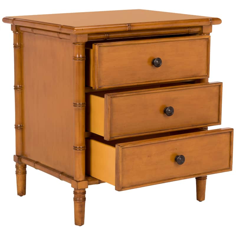 SAFAVIEH Jasmyne Modern Coastal 3-Drawer Navy Bamboo Nightstand