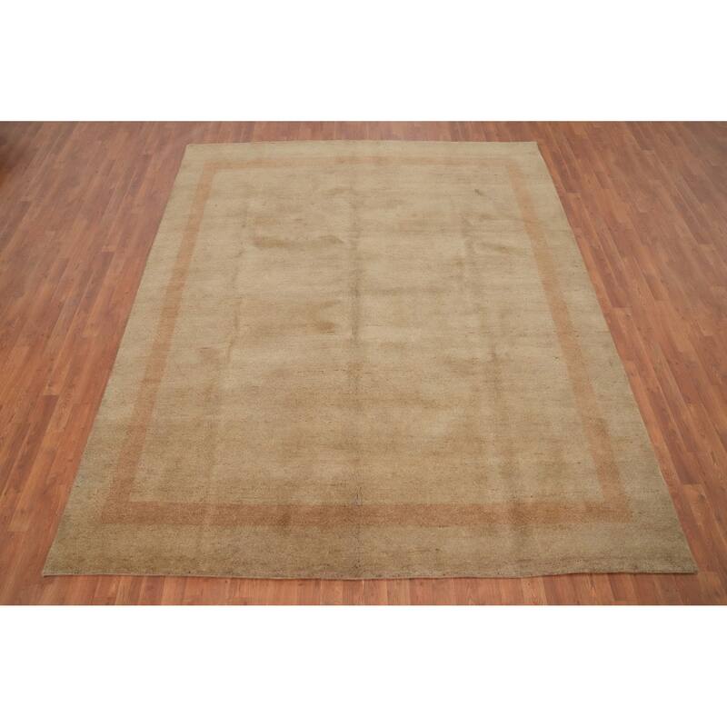 Hand Knotted Oriental 100% Wool Carpet Modern Solid Brown Gabbeh Area Rug - 9' 7'' X 8' 1''