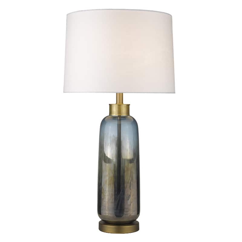 Coastal Style 31 Steel Blue Glass Table Lamp with White Empire Shade - 16" x 16" x 31"