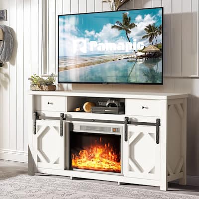 59" Sliding Diamond Door TV Stand for TVs up to 65" with 23" Electric Fireplace Included