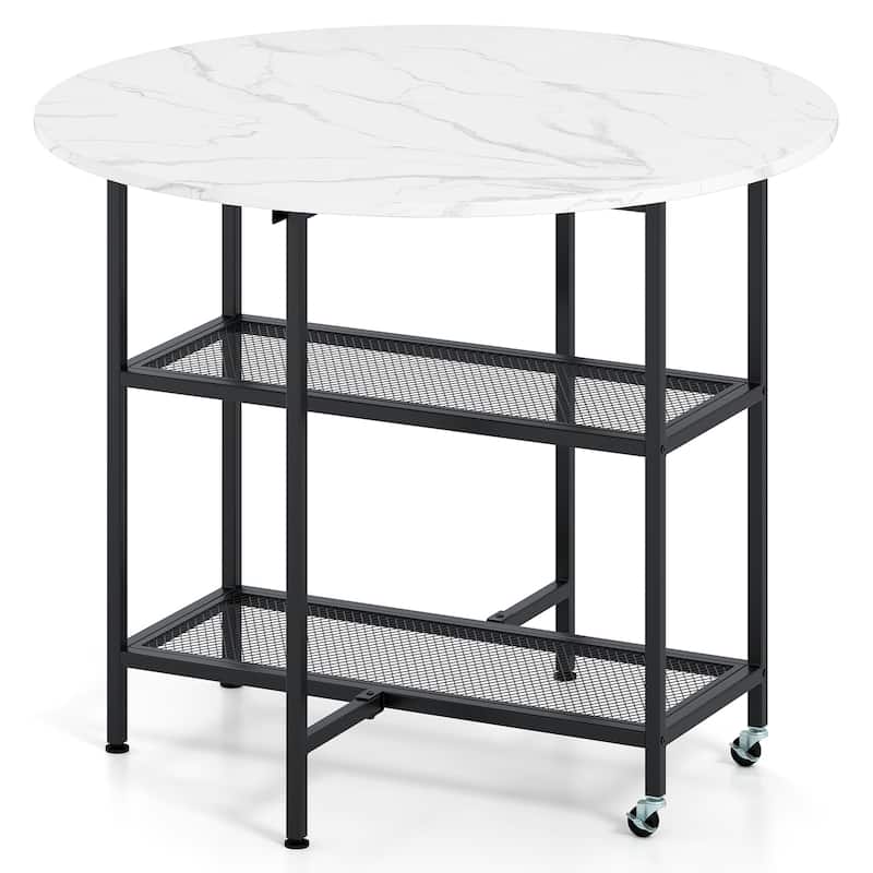 Foldable Round Dining Table with Storage Shelves for Small Spaces - 40" x 32"