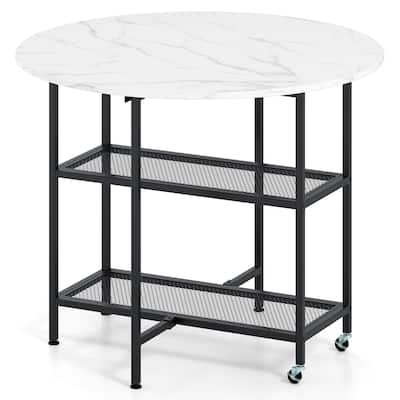 Foldable Round Dining Table with Storage Shelves for Small Spaces - 40" x 32"