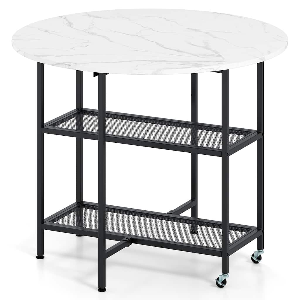 Foldable Round Dining Table with Storage Shelves for Small Spaces - 40" x 32"