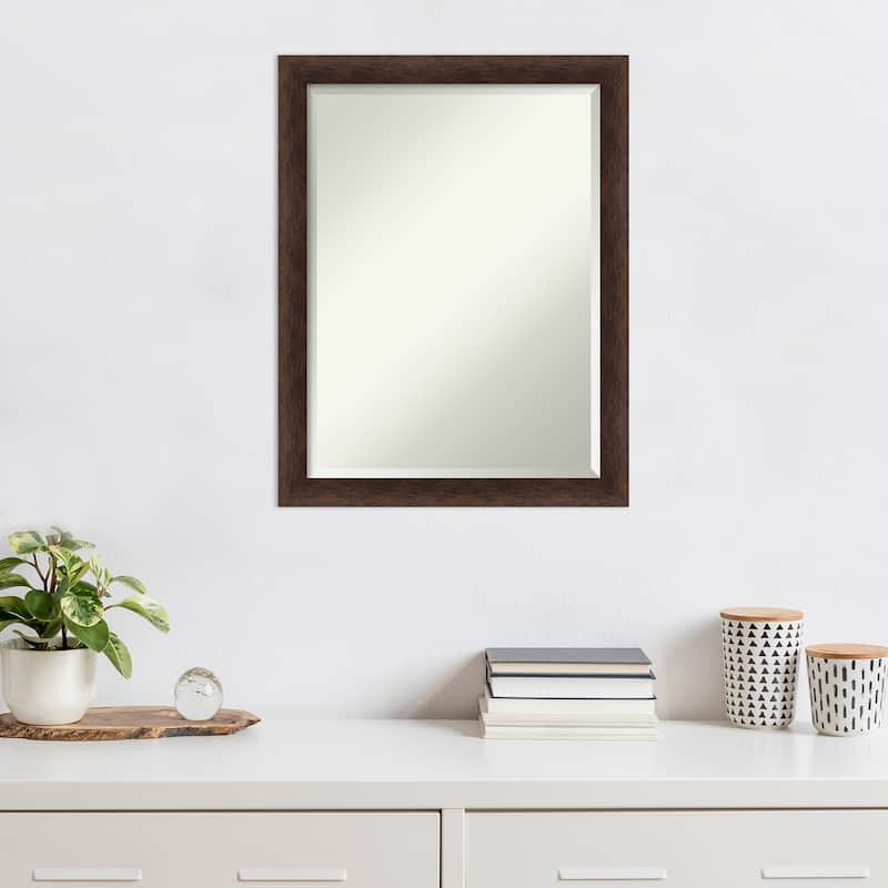 Warm Walnut Narrow Beveled Wood Framed Wall Mirror - Warm Walnut Narrow