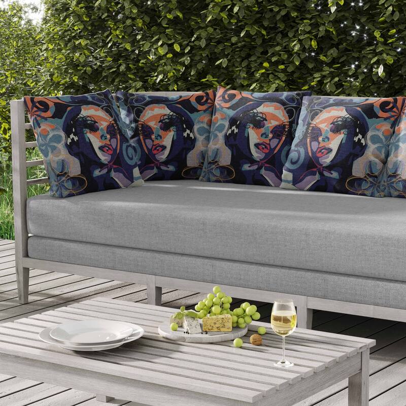 Face Pop Art Indoor/Outdoor Reversible Throw Pillow Blue and Orange