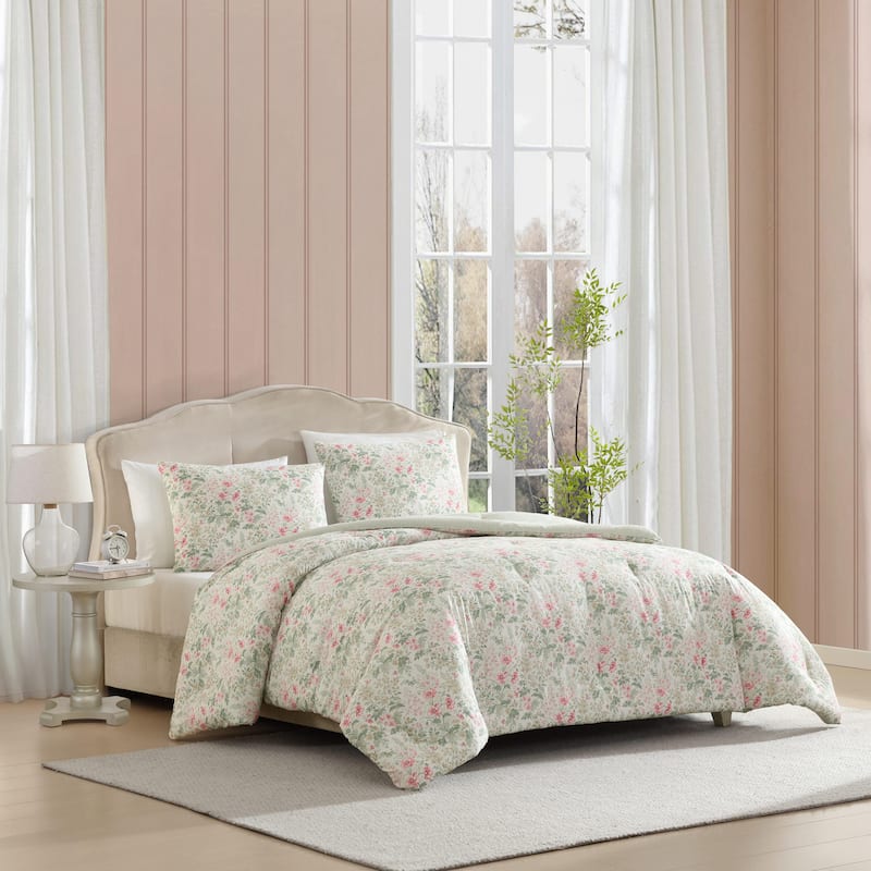 Laura Ashley Arden Floral Pink Reversible Comforter Bonus Set