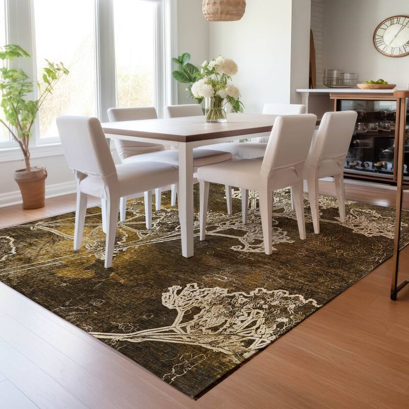 Machine Washable Indoor/ Outdoor Modern Floral Chantille Rug