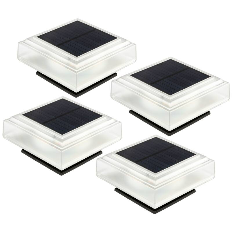 Pure Garden Solar Post Cap Lights - 4-Pack Waterproof Fence Lights (Black) - Black