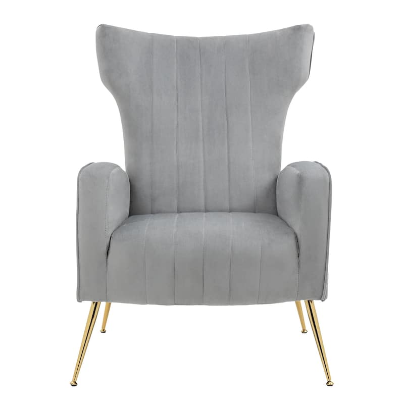 Mid-Century Velvet Wingback Accent Chair with Metal Legs