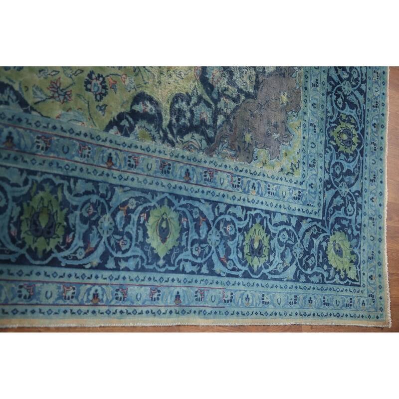 Hand Knotted Oriental 100% Wool Carpet Traditional Floral Green Mashad Area Rug - 11' 8'' X 8' 0''