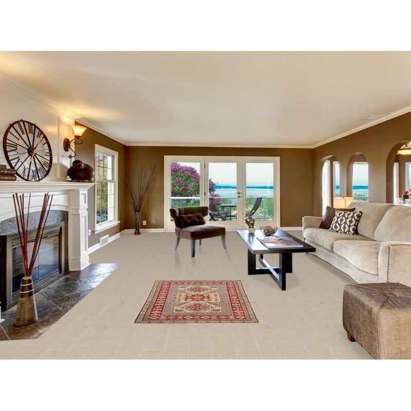 Geometric Beige Kazak Accent Rug Hand-Knotted Oriental Wool Carpet - 3'4" x 4'9"