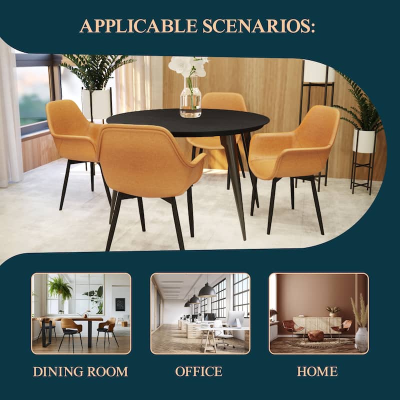 Markley Mid-Century Modern Minimalist Ergonomic Leather Dining Chair with Comfy Curved Seat & Strong Powder-Coated Iron Legs