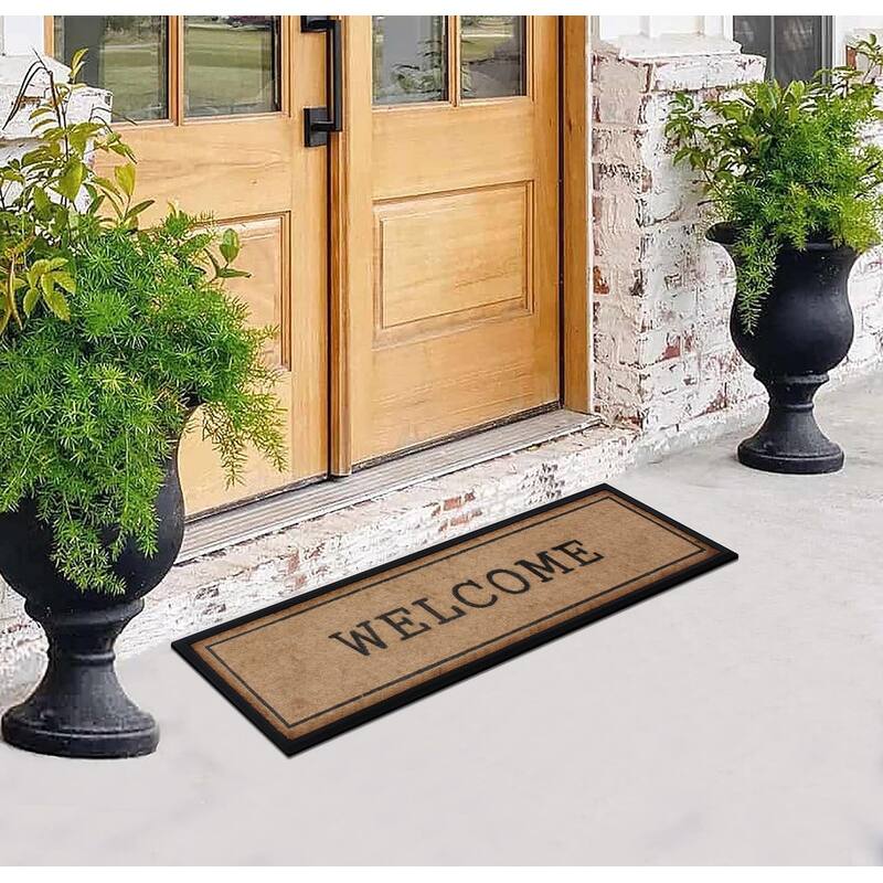 A1HC First Impression Welcome Hand-Crafted Rubber Coir Double Door Mat, 18"X48"