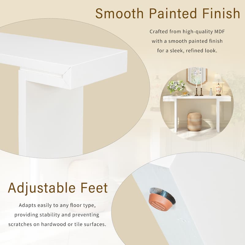 60'' Modern Console Table with Geometric Lines, Painted Finish & Adjustable Feet for Entryway, Hallway or Living Room