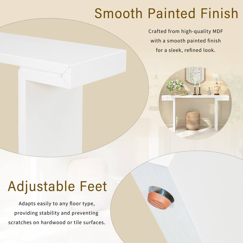 Large 60-Inch Console Table with Geometric Clean Lines Design,Stylish Entryway Table with Painted Finish and Adjustable Feet