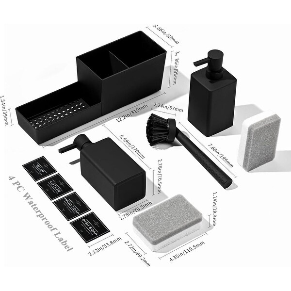 4-in-1 Soap Dispenser Set w/Sponge Holder & Brush for Kitchen Sink