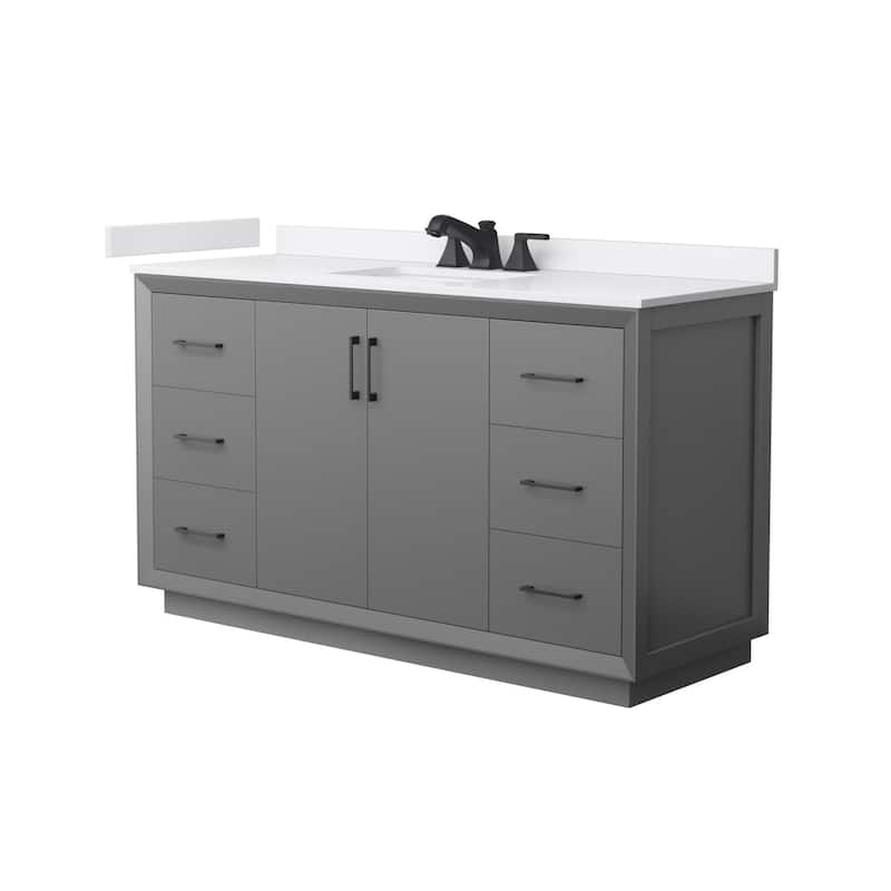 Wyndham Collection WCF4141-60S-VCA-US3MXX Strada 60" Free Standing - Dark Gray / White Cultured Marble Top / Matte