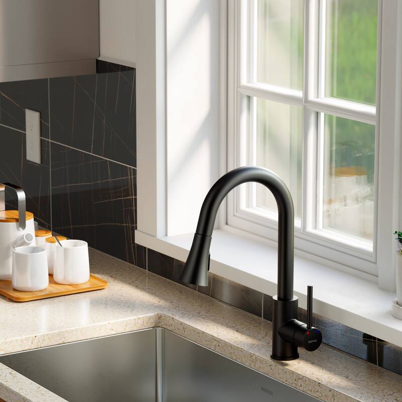 Karran Weybridge Single-Handle Pull-Down Sprayer Kitchen Faucet with Matching Soap Dispenser