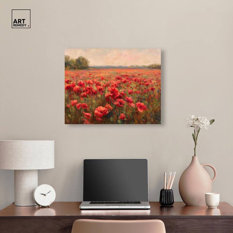 Sea of Red Poppies II Canvas by Art Remedy, Gallery Wrapped