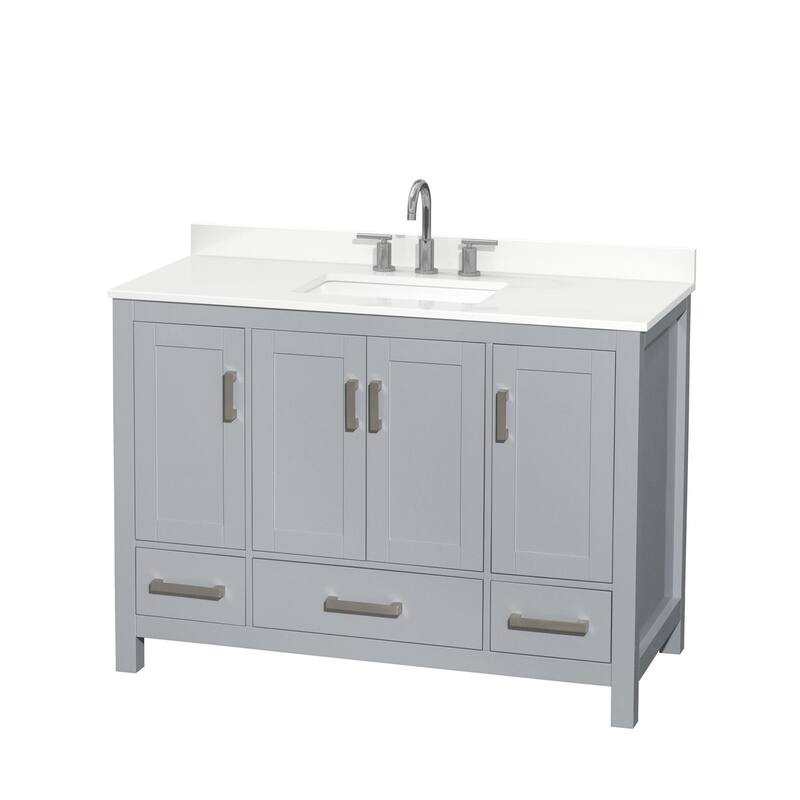 Wyndham Collection WCS141448S-QTZ-US3MXX Sheffield 48" Free Standing - Gray / White Quartz Top / Brushed Chrome Hardware