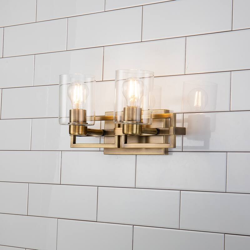 Modern 2 Light Bath Vanity Light in Aged Brass