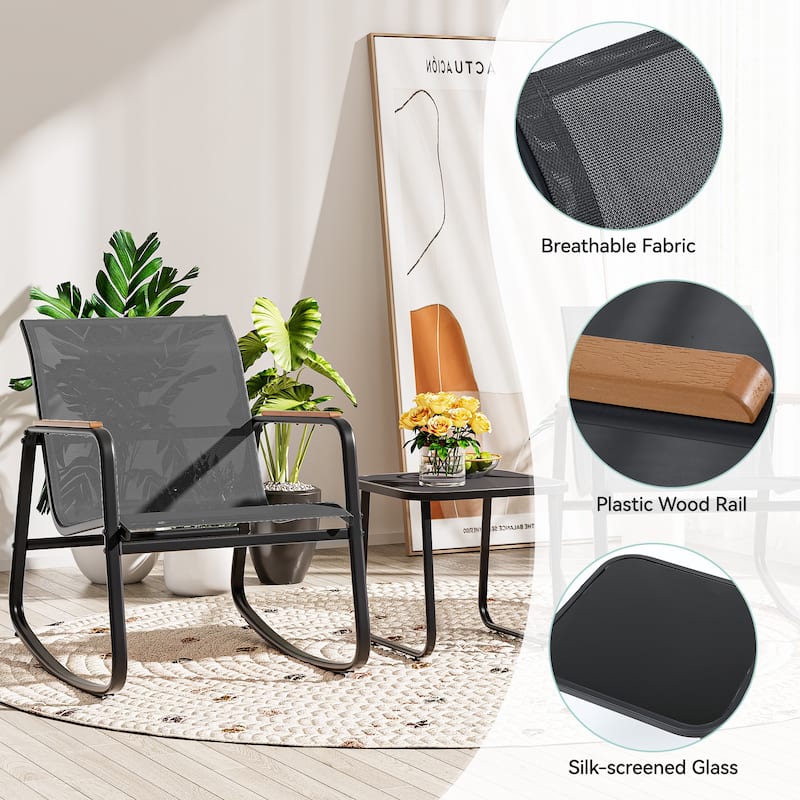 Moasis 3-piece Outdoor Rocking Chair Chat Set with Side Table