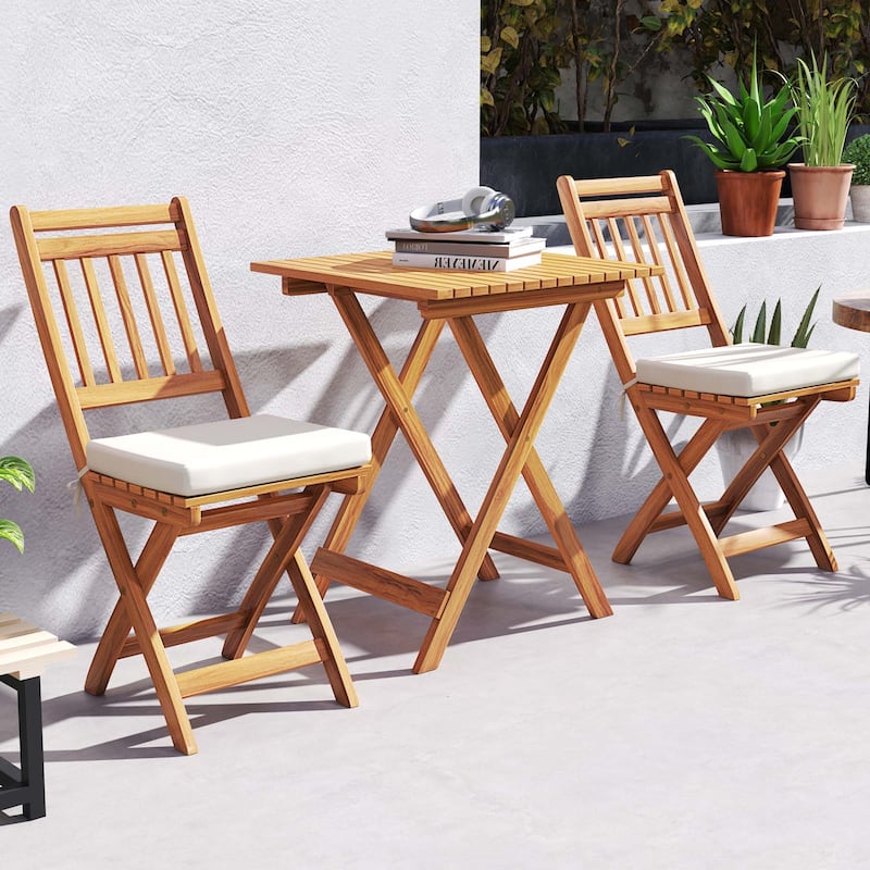 Gymax 3-Piece Folding Bistro Set w/ Removable Seat Cushions Outdoor