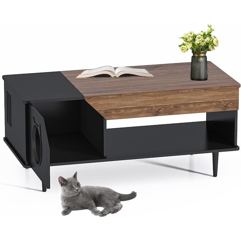 Hidden Cat Litter Box Enclosure, 45'' Coffee Table with Cat House