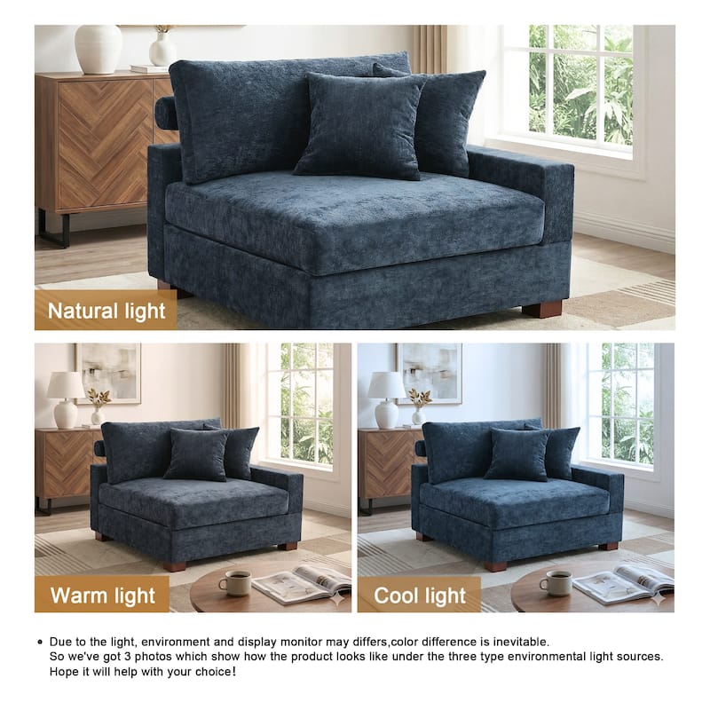 41" W Modern Chenille Corner Arm Accent Chair Sectional Module with Pillows