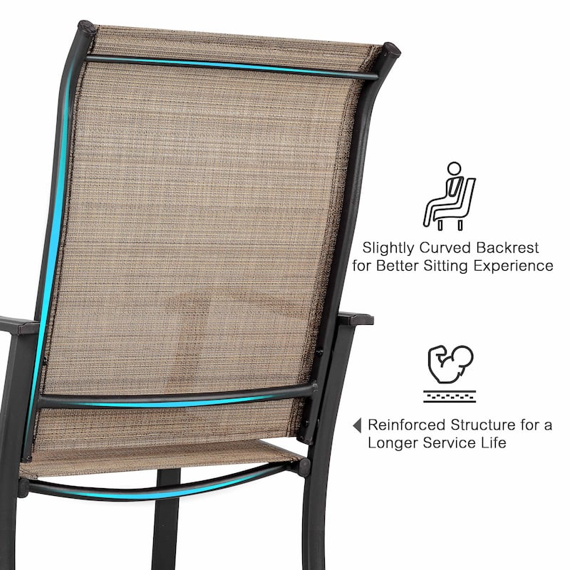 Patio Textilene Dining Set of 7 with Umbrella Hole, Wood-Grain Tableto