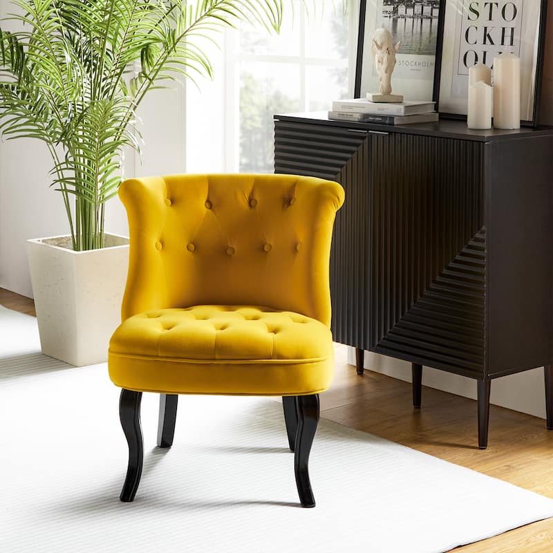 Paolino 25.1" Wide Traditional Velvet Button-tufted Back Stools with Wood Legs by HULALA HOME