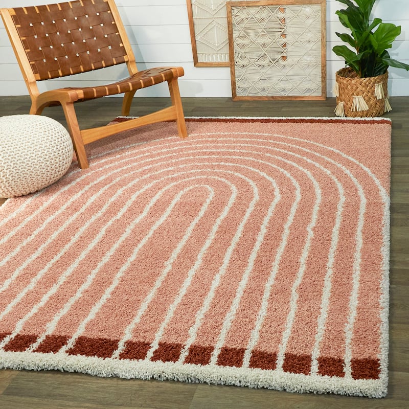 Oaklynn Contemporary Art Deco Rainbow Shag Area Rug
