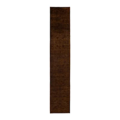 Overton Hand Knotted Wool Vintage Inspired Modern Contemporary Overdyed Brown Runner Rug - 2' 7" x 14' 1"