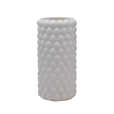 Elements White Cable Knit Ceramic Vase, 12 Inch