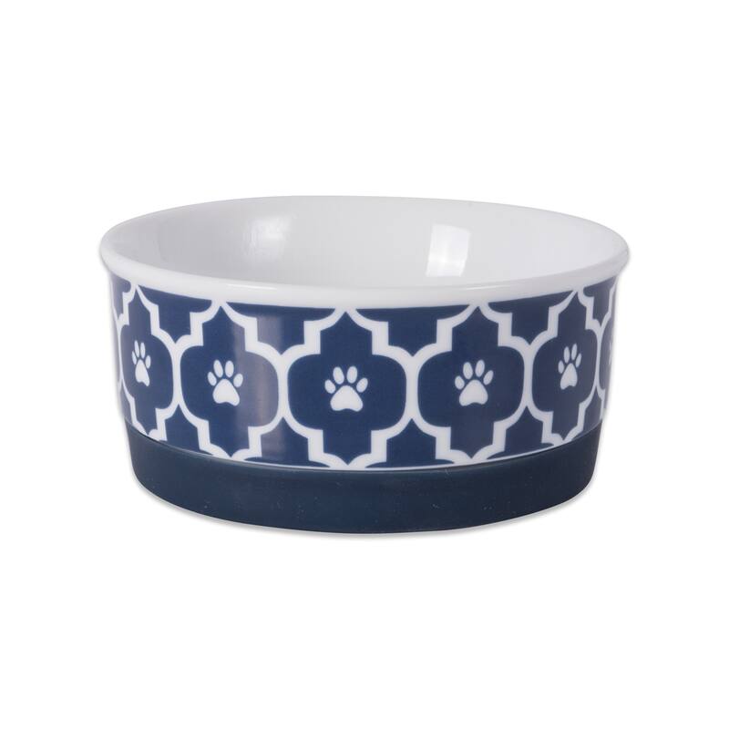 DII Printed Pet Feeding Bowl - Single - Small Round - Lattice Blue