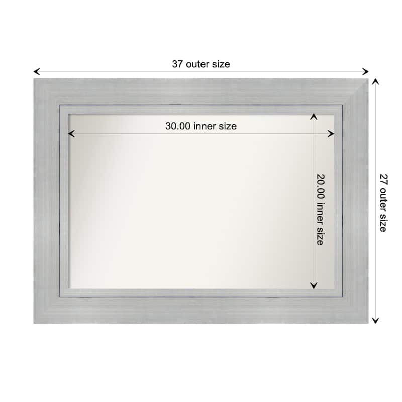 Romano Silver Framed Non-Beveled Custom Wall Mirror, Bathroom Vanity Mirror - Outer Size: 37.25 x 27.25