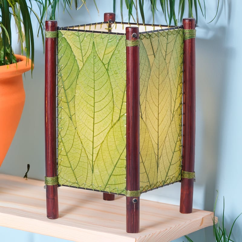 Eangee Handmade Fortune Table Lamp, Cocoa Leaves Shade, 9 x 9 x 15 in.