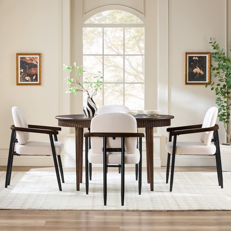 Walker Edison Modern Fluted Oak Wood Veneer Oval Dining Table for 4 - Dark Brown Oak