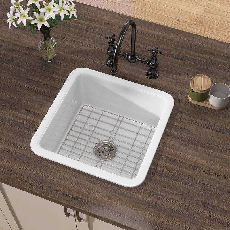 18" L X 18" W Fireclay Single Bowl Drop-In Kitchen Sink Undermount Farmhouse Sink With Accessory