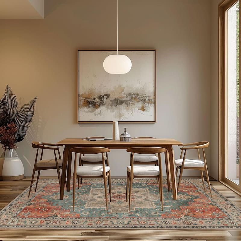 Mcow Neutral Floral Low Pile Machine Washable Non-Slip Area Rug - Multi - 9'X12' - Rectangle