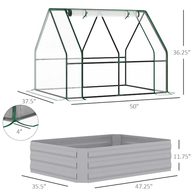 Outsunny Raised Steel Garden Bed with Greenhouse Cover - 50" L x 37.5" W x 36.25" H