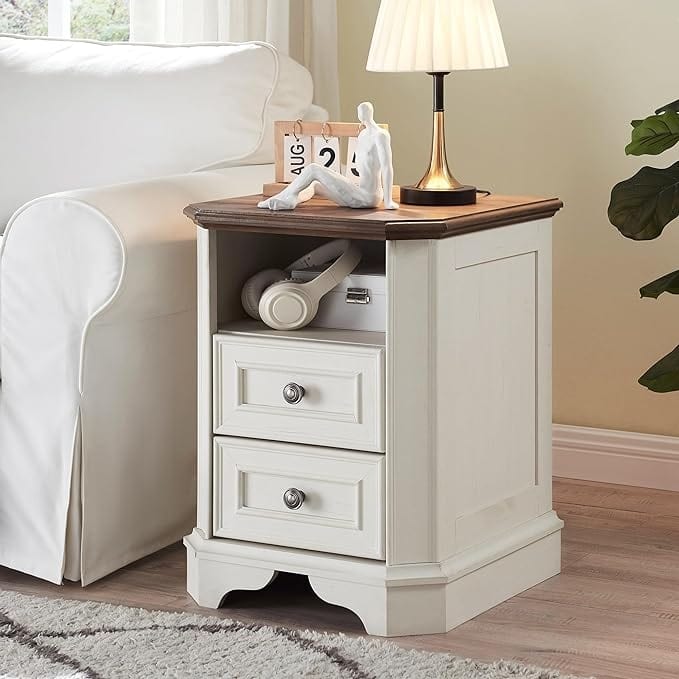 18" Farmhouse Nightstand with Charging Station, End Table,Side Table