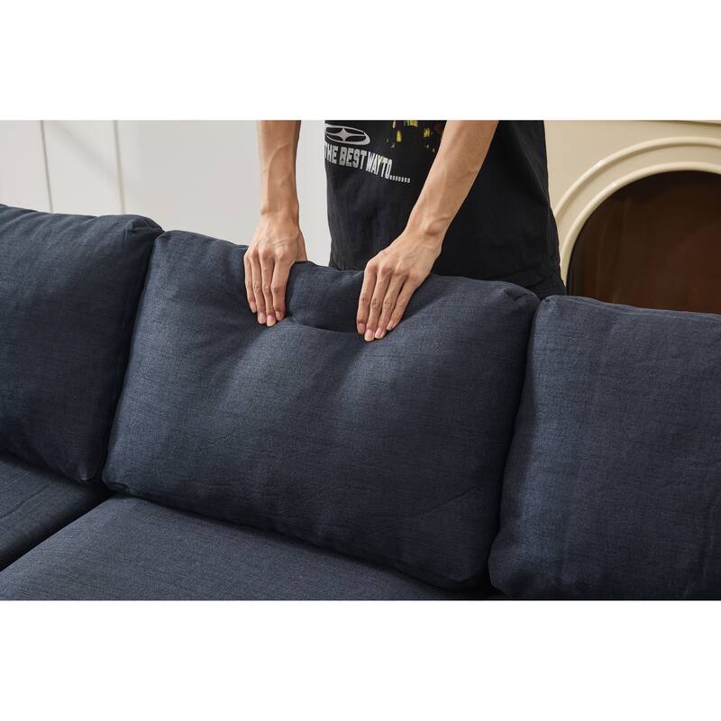 L Shaped Oversized Sectional Sofa, Convertible 6-Seat Corner Sofa with 2 Pillows, Linen Upholstered Sofa with Metal Legs