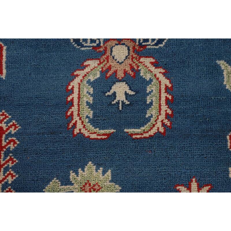 Blue Geometric Kazak Large Area Rug Hand-Knotted Wool Carpet - 9'9" x 13'2"