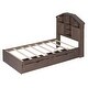 preview thumbnail 5 of 12, Walnut Twin Size Wood Platform Bed with House-shaped Storage Headboard and 2 Drawers for Bedroom