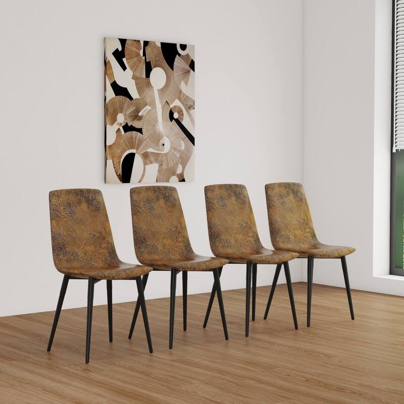 Modern Kitchen Upholstered Dining Chairs Set of 4 with Cushion Seat/Black Metal Legs